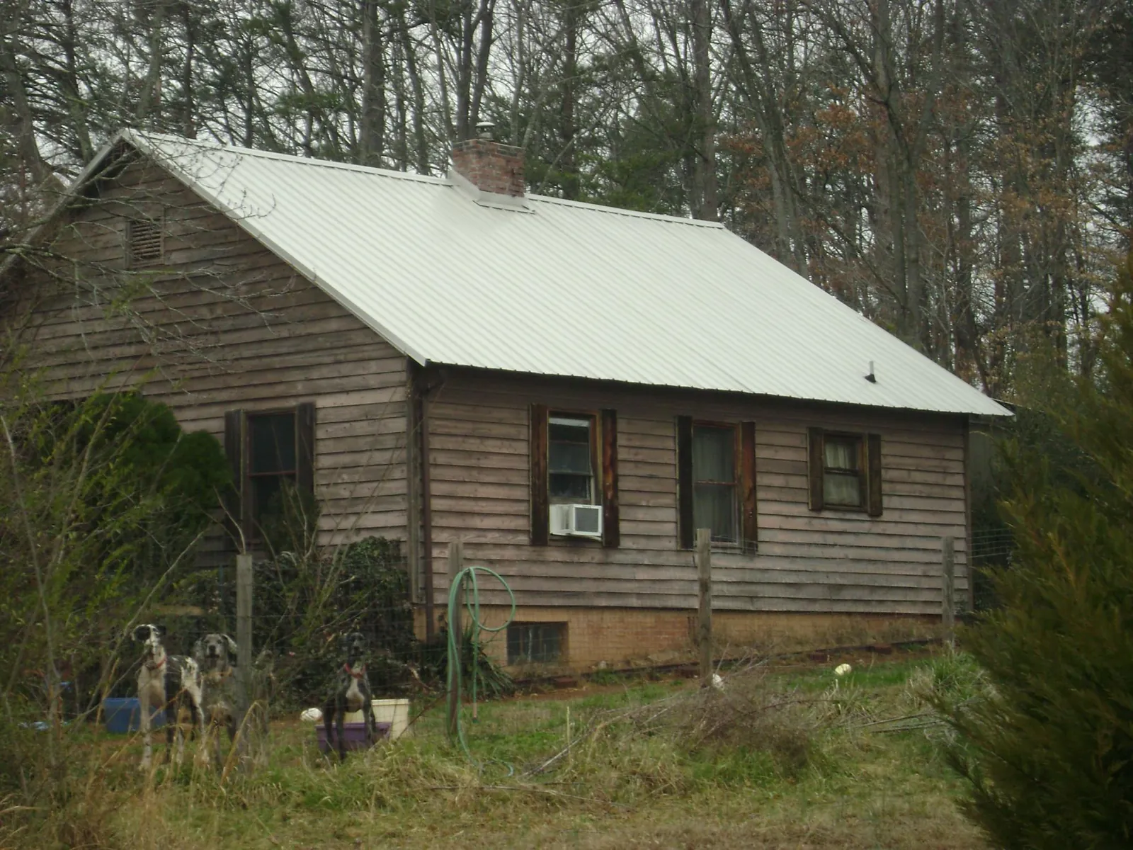 White metal roof on an old wood sided farmhouse, from a Metal Roof Installation job in Clarendon Hills